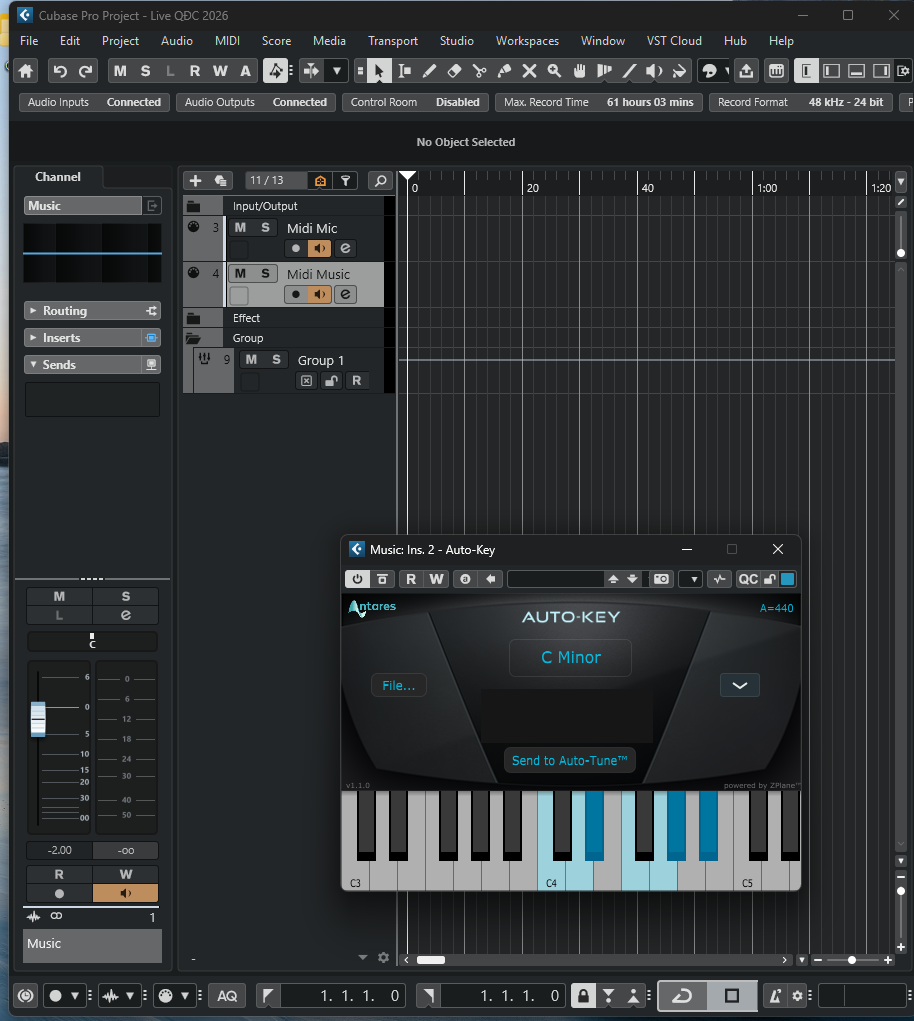 Project Live QĐC 2026 với track MIDI, đường tiếng, nhóm hiệu ứng và Auto-Key.