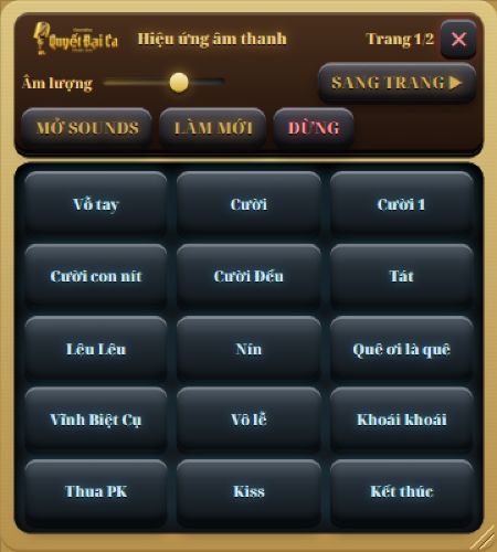 Bảng hiệu ứng âm thanh QĐC với các nút vỗ tay, cười và âm thanh hỗ trợ phiên hát